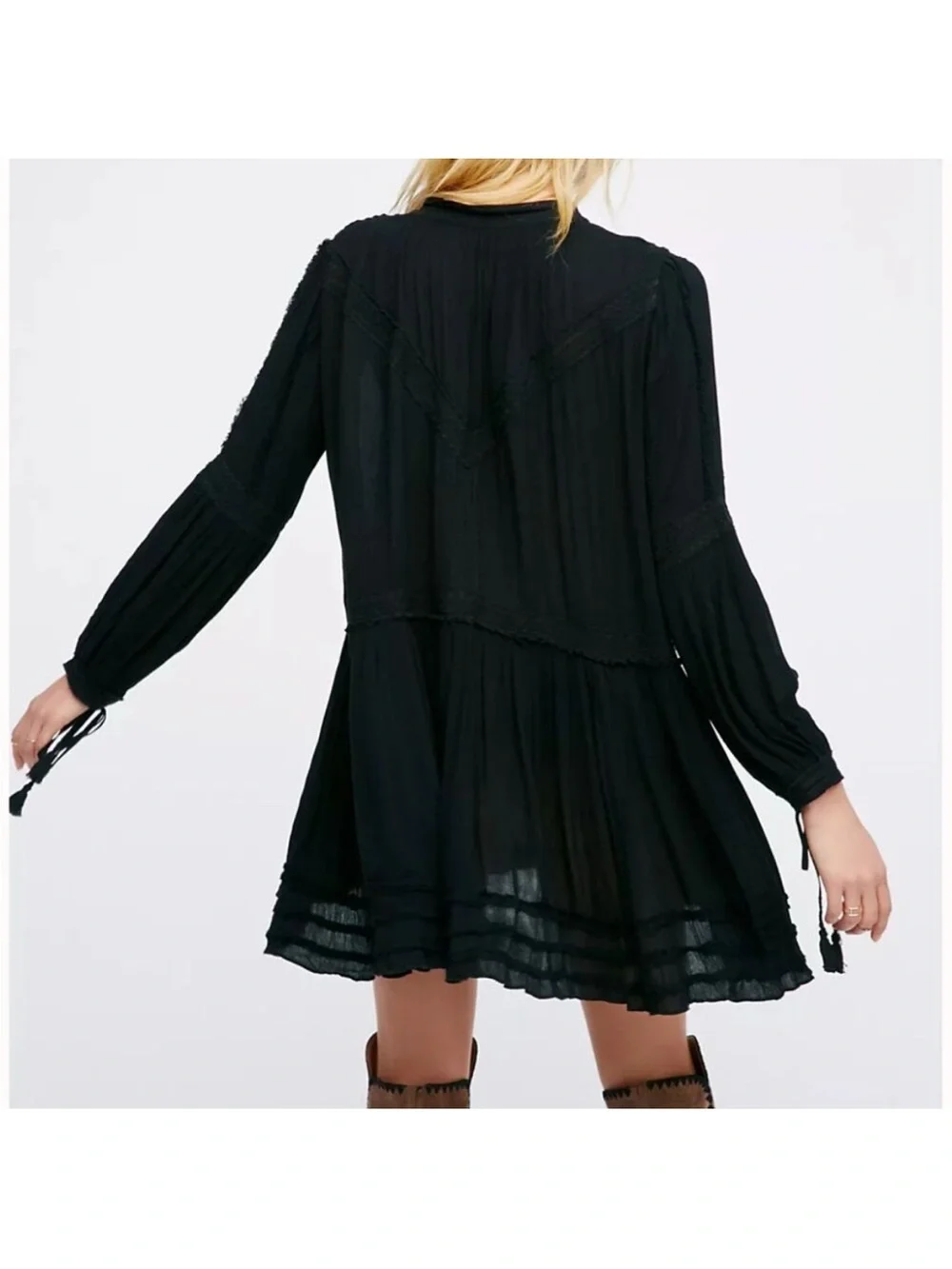 Free People Feelin Moody Black Long Sleeve Mini Dress